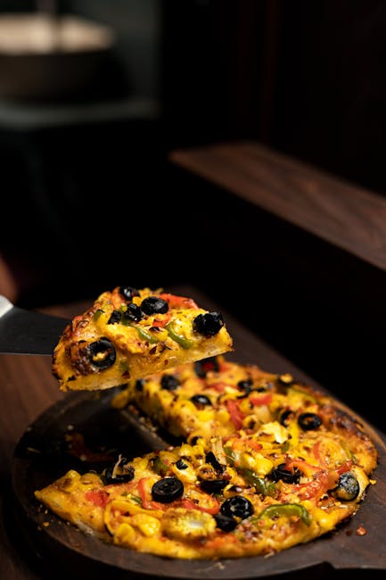Food Aesthetics - Delicious pizza slice with olives, peppers, and #13062449