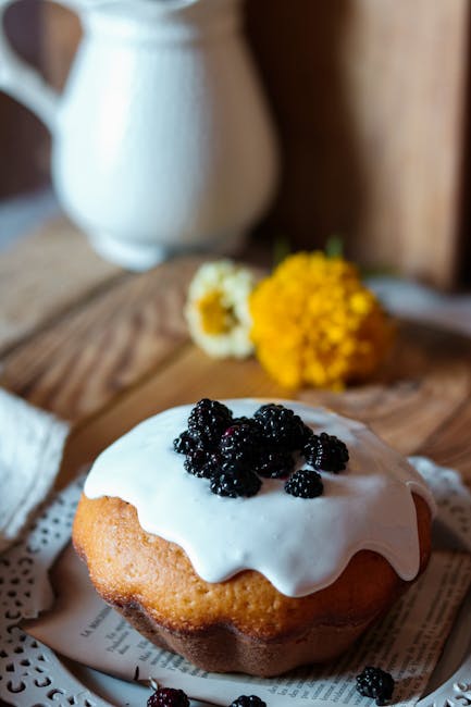 Food Aesthetics - Close-up of a fresh blackberry-topped cake with #14668802