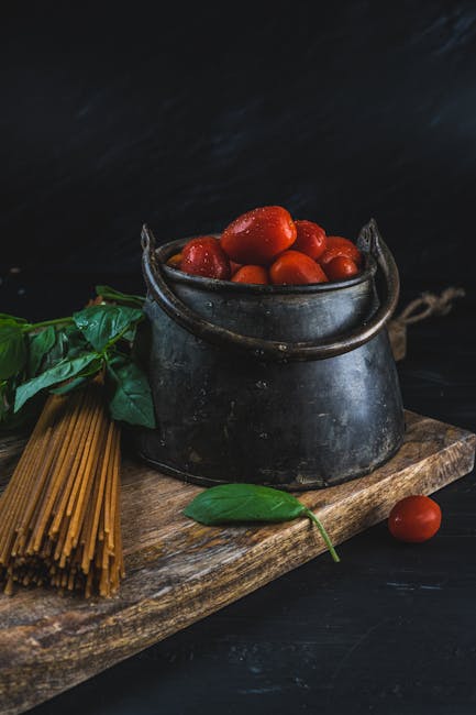 Food Aesthetics - A rustic food arrangement featuring cherry tomat #18114359