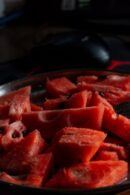 Food Aesthetics - Detailed shot of freshly sliced watermelon with #36152597