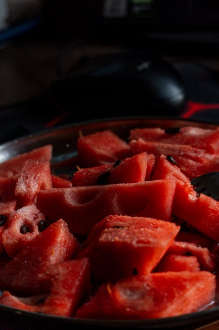 Food Aesthetics - Detailed shot of freshly sliced watermelon with #36152597